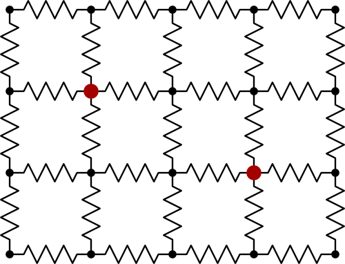 Circuit for a 4x5 node resistor grid